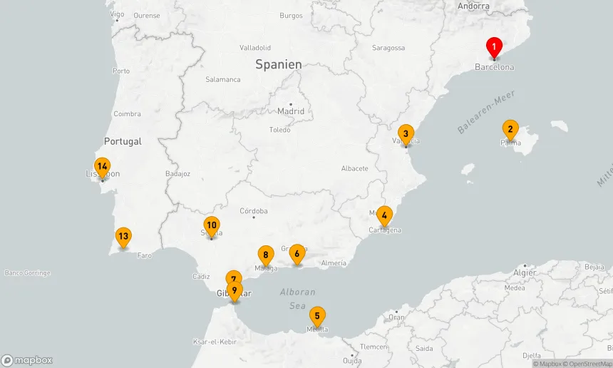 Route 14 Nächte - SPANIEN & PORTUGAL KOMBINIERTE KREUZFAHRT: VALENCIA, SEVILLA & LISSABON