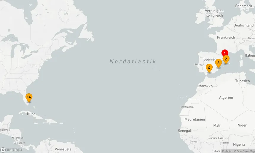 Route 13 Nächte - SPANISCHE TRANSATLANTISCHE KREUZFAHRT