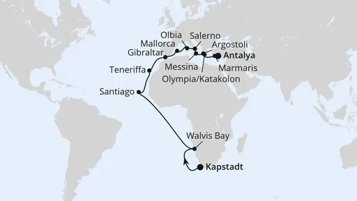 Route Südafrika, Namibia & Mittelmeer ab Kapstadt