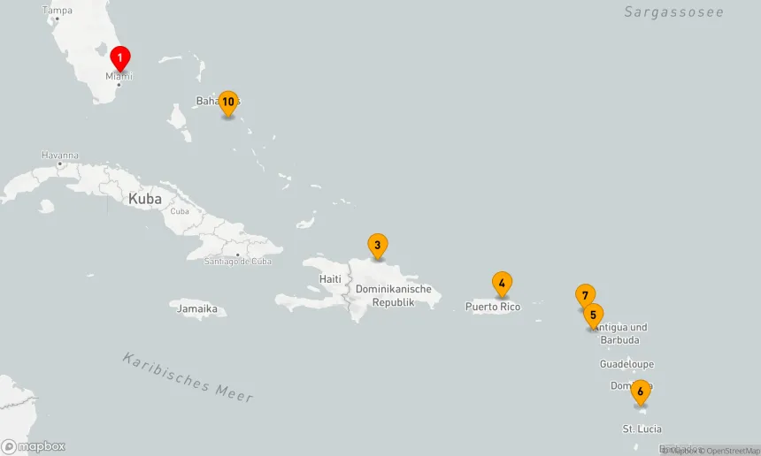 Route 10 Nächte - Südliche Karibik mit Martinique & Celebration Key Holiday