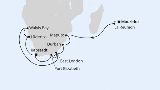 Route Südliches Afrika mit La Reunion ab Mauritius