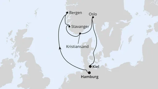 Route Südnorwegen von Hamburg nach Kiel