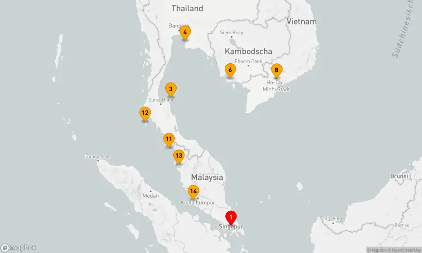 Route 14 Nächte - Südostasien mit Malaysia,  Thailand und Vietnam