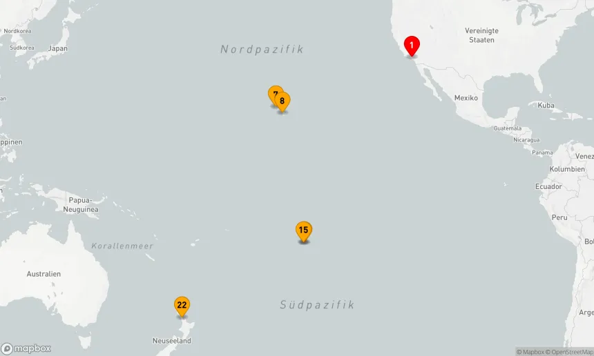 Route 20 Nächte - Tahiti,  Hawaii & Südpazifiküberquerung