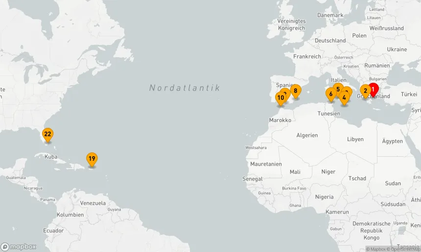 Route 21 Nächte - TRANSATLANTISCHE KOMBINIERTE KREUZFAHRT: MALTA, MALAGA & MIAMI
