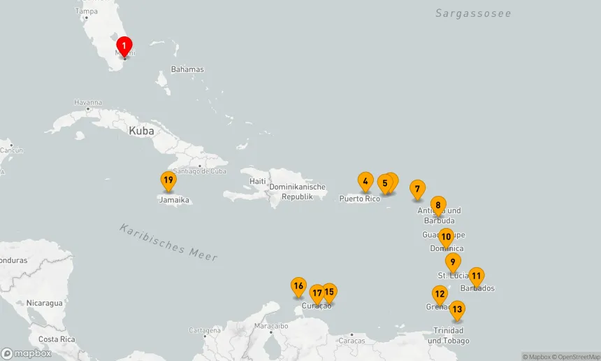 Route 20 Nächte - ULTIMATIVE KARIBIK: BAHAMAS BIS ABC-INSELN