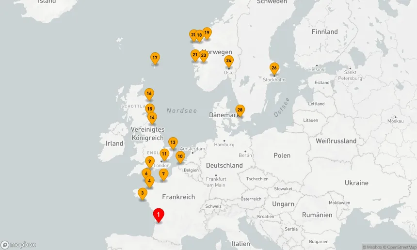 Route 29 Nächte - Ultimative Europareise: Von Bordeaux zu den skandinavischen Fjorden - Kreuzfahrt & Landreise
