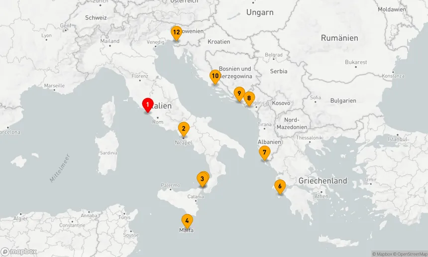 Route 11 Nächte - UM ITALIENS „STIEFEL“: DIE DALMATINISCHE UND DIE AMALFI-KÜSTE