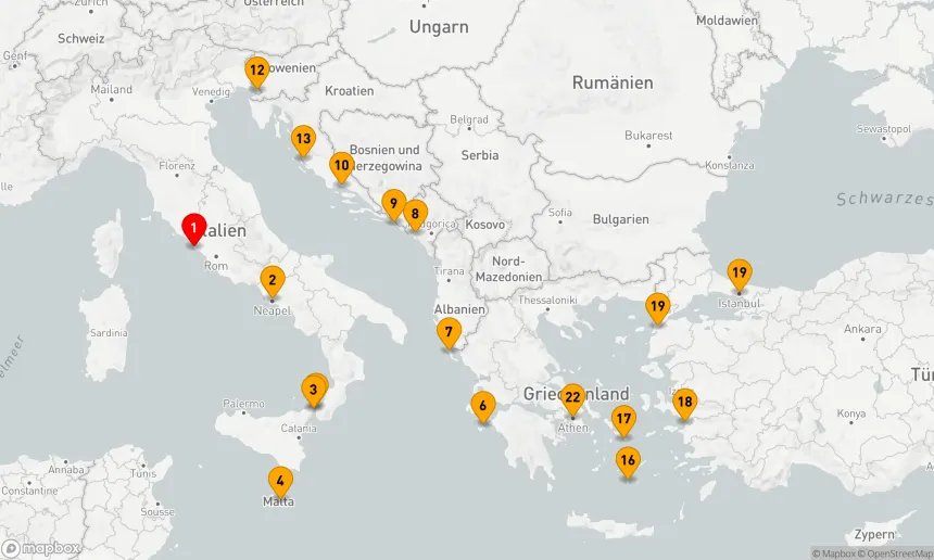 Route 21 Nächte - UM ITALIENS „STIEFEL“: GRIECHISCHE INSELN & ISTANBUL MIT ÜBERNACHTUNG