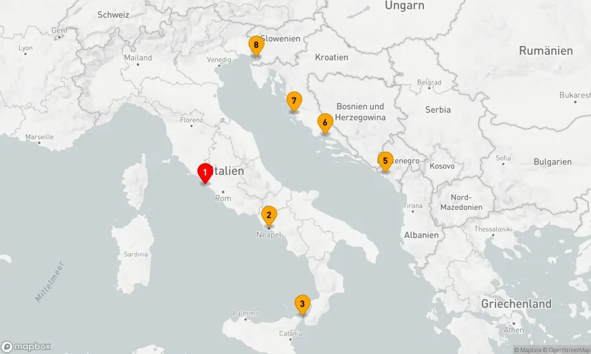 Route 7 Nächte - UM ITALIENS „STIEFEL“: NEAPEL, SIZILIEN & KROATIEN