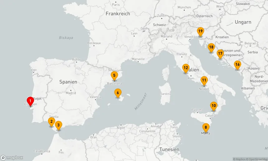 Route 18 Nächte - UM ITALIENS „STIEFEL“: SPANIEN, KROATIEN & MALTA MIT ÜBERNACHTUNG