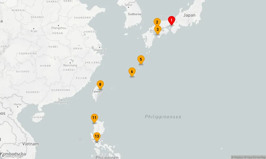 Route 12 Nächte - Philippinen, Taiwan und Japan