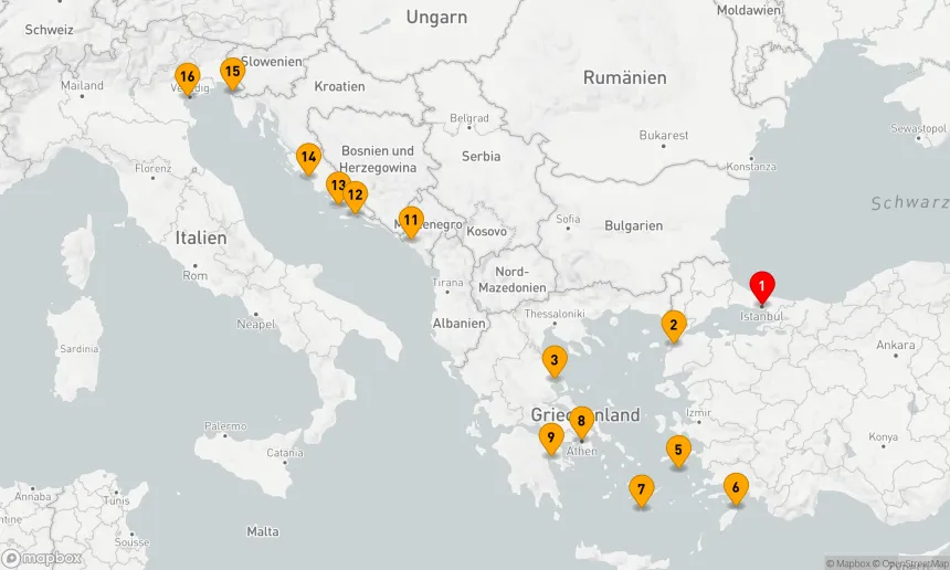 Route 15 Nächte - VERBORGENE JUWELEN DER TÜRKEI, GRIECHENLANDS, KROATIENS UND SLOWENIENS