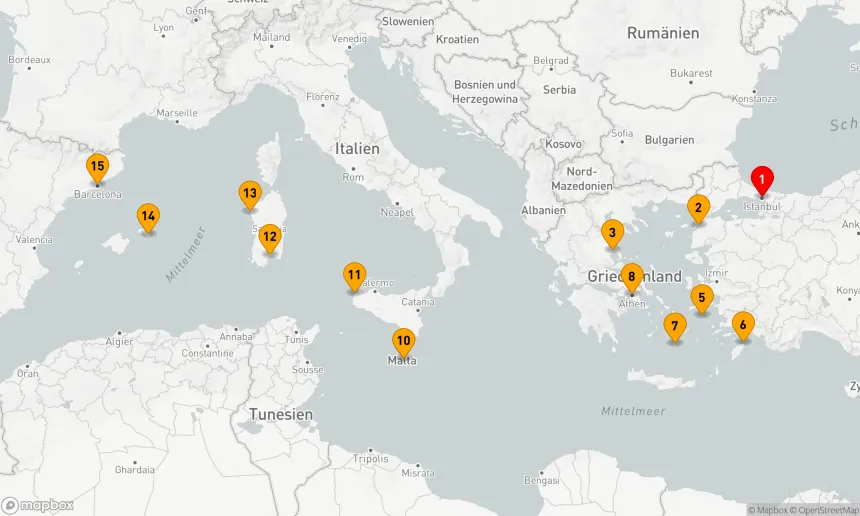 Route 14 Nächte - VERBORGENE JUWELEN DER TÜRKEI, GRIECHENLANDS, MALTAS, ITALIENS UND SPANIENS
