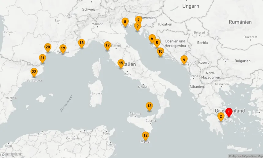 Route 21 Nächte - VERBORGENE JUWELEN GRIECHENLANDS & YACHTHÄFEN FRANKREICHS