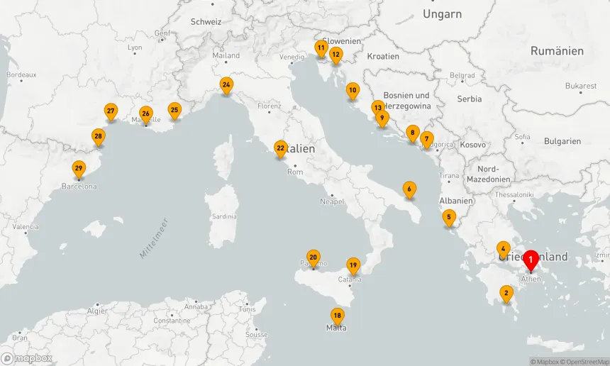 Route 28 Nächte - VERBORGENE JUWELEN IN ITALIEN, GRIECHENLAND UND DEN FRANZÖSISCHEN YACHTHÄFEN