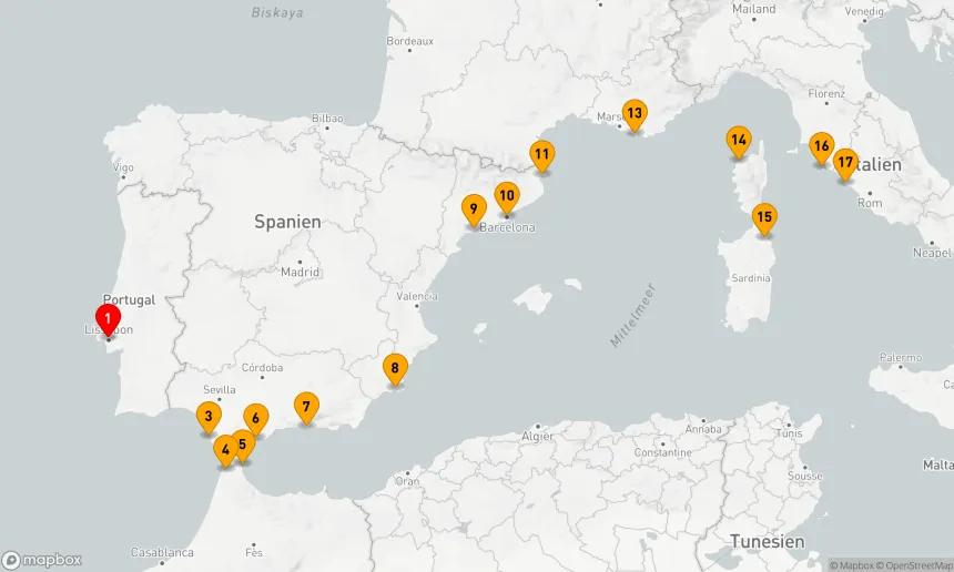 Route 16 Nächte - VERBORGENE JUWELEN VON SPANIEN, KORSIKA & SARDINIEN