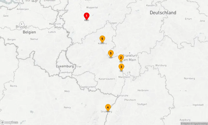 Route 5 Nächte - Vielfalt und Schönheit entlang des Rheins