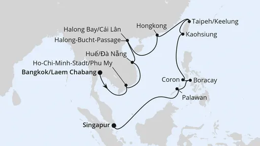 Route Vietnam, Philippinen, Taiwan & Hongkong