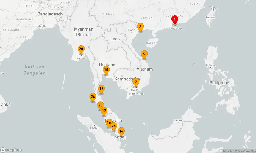 Route 26 Nächte - VIETNAM, THAILAND & MYANMAR KOMBINIERTE KREUZFAHRT: HO CHI MINH STADT, BANGKOK & YANGON