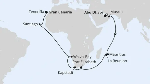 Route Von Abu Dhabi über Afrika nach Gran Canaria