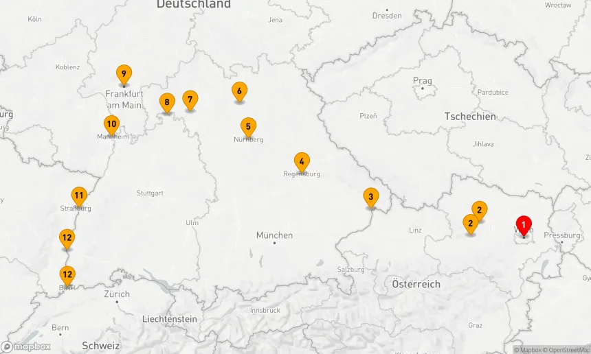 Route 12 Nächte - Von den Donauwellen zu den Rheinfelsen