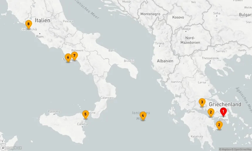 Route 7 Nächte - Von den Säulen Athens zu den Piazzas Roms