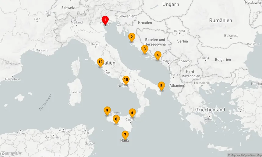 Route 11 Nächte - Von der Adria nach Amalfi: Kroatien, Malta und Italien