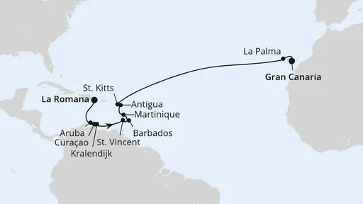 Route Von der Dominikanischen Republik nach Gran Canaria