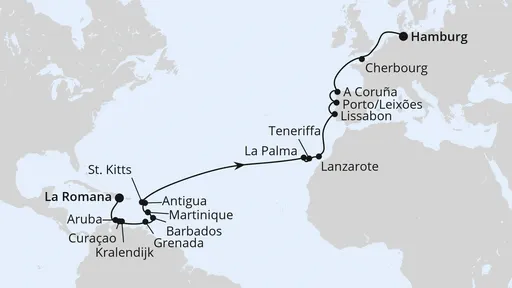Route Von der Dominikanischen Republik nach Hamburg