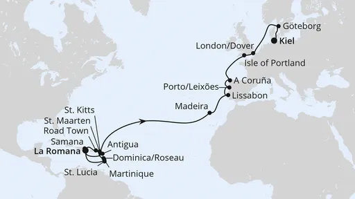 Route Von der Dominikanischen Republik nach Kiel 2