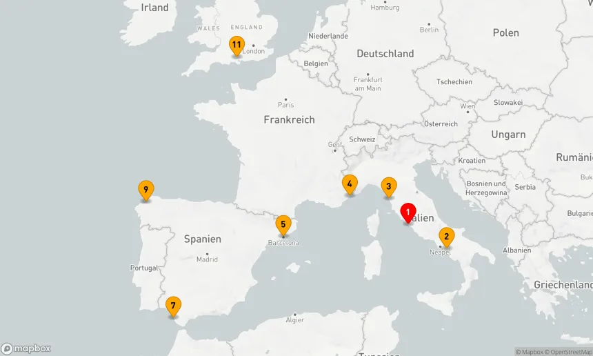 Route 10 Nächte - Von der Ewigen Stadt zu den Küstenperlen Europas