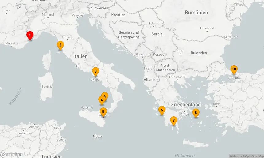 Route 9 Nächte - Von der Riviera zum Bosporus: Kulturen und Küsten entdecken
