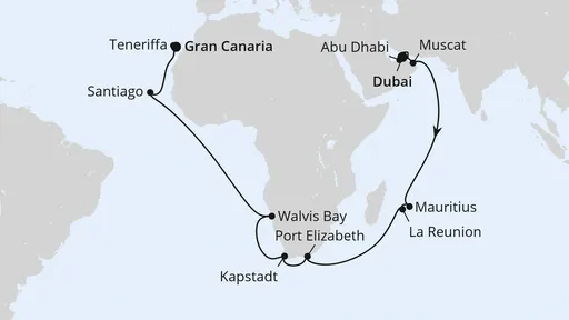 Route Von Dubai über Afrika nach Gran Canaria