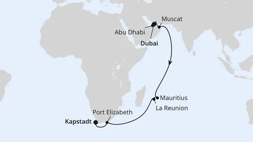 Route Von Dubai über Mauritius nach Kapstadt 1