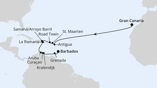 Route Von Gran Canaria über Curacao nach Barbados