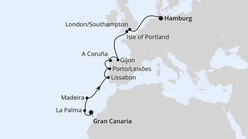 Route Von Gran Canaria über Portugal nach Hamburg