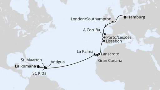 Route Von Hamburg in die Dominikanische Republik