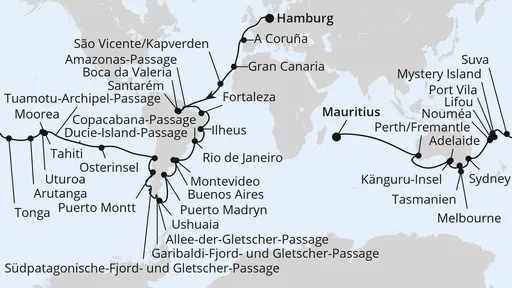 Route Von Hamburg nach Mauritius