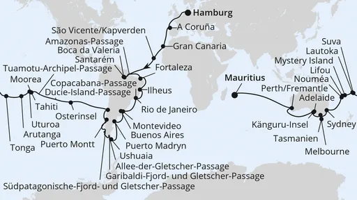 Route Von Hamburg nach Mauritius