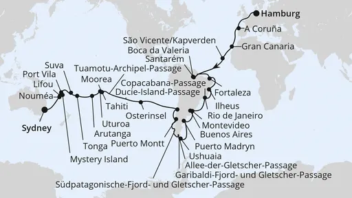 Route Von Hamburg nach Sydney