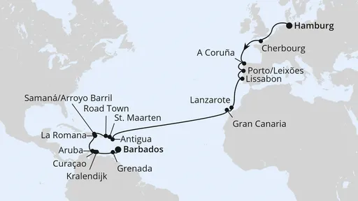 Route Von Hamburg über die Kanaren nach Barbados