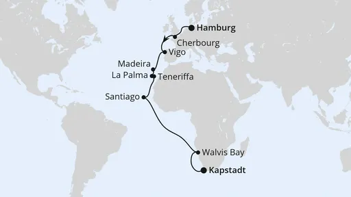 Route Von Hamburg über Namibia nach Kapstadt
