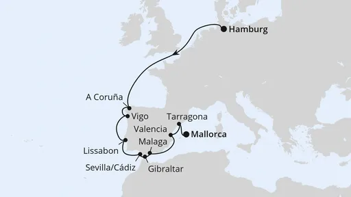 Route Von Hamburg über Portugal nach Mallorca