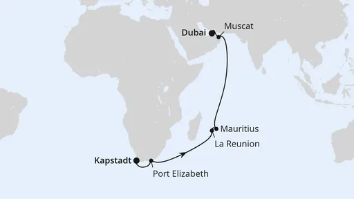Route Von Kapstadt über Mauritius nach Dubai 2