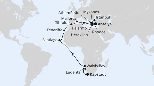 Route Von Kapstadt über Namibia nach Antalya
