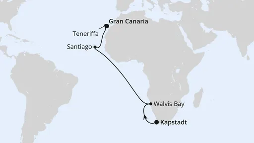 Route Von Kapstadt über Namibia nach Gran Canaria