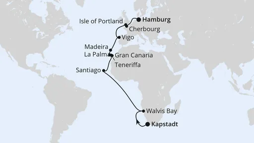 Route Von Kapstadt über Namibia nach Hamburg