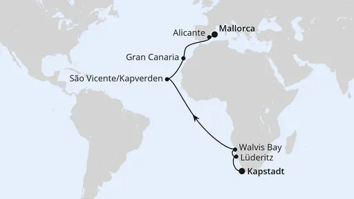 Route Von Kapstadt über Namibia nach Mallorca