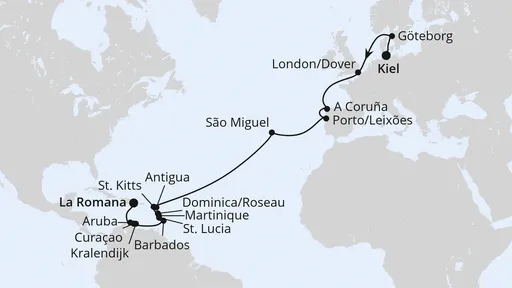 Route Von Kiel in die Dominikanischen Republik